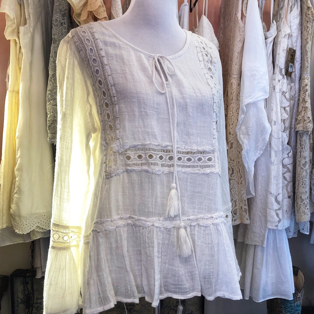100% cotton gauze European bell sleeve boho top